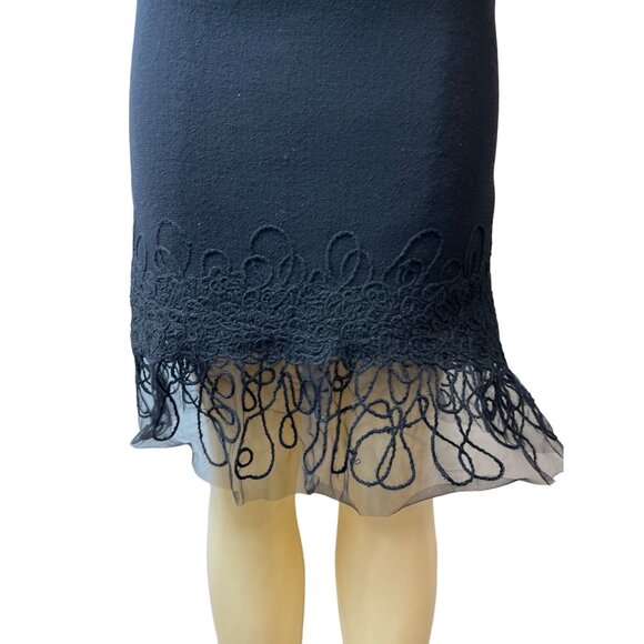 Teri Jon Black Sleeveless Lace Hem Sheath Knee Length Dress Size 4 - Picture 4 of 7